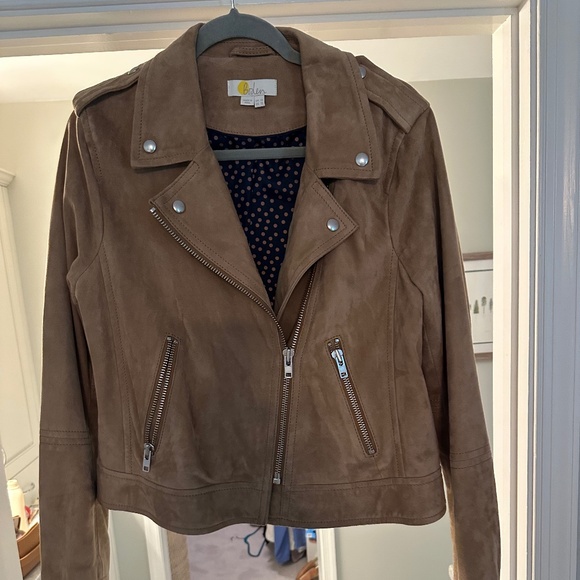 Boden Suede Moto jacket with silver trim size 12 - Like new - Picture 1 of 5